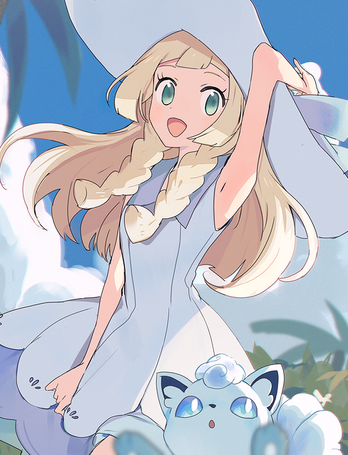 lillie and alolan vulpix (pokemon and 1 more) drawn by mxkjxm_(nhss2337)