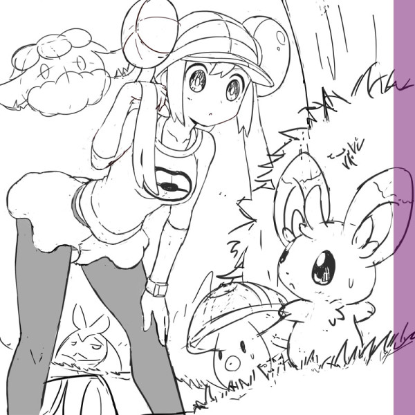 rosa, minccino, swadloon, foongus, and cottonee (pokemon and 1 more) drawn by pokemoa