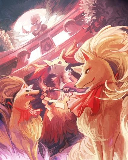 zoroark, delphox, and ninetales (pokemon) drawn by inumura_(inu_noya)