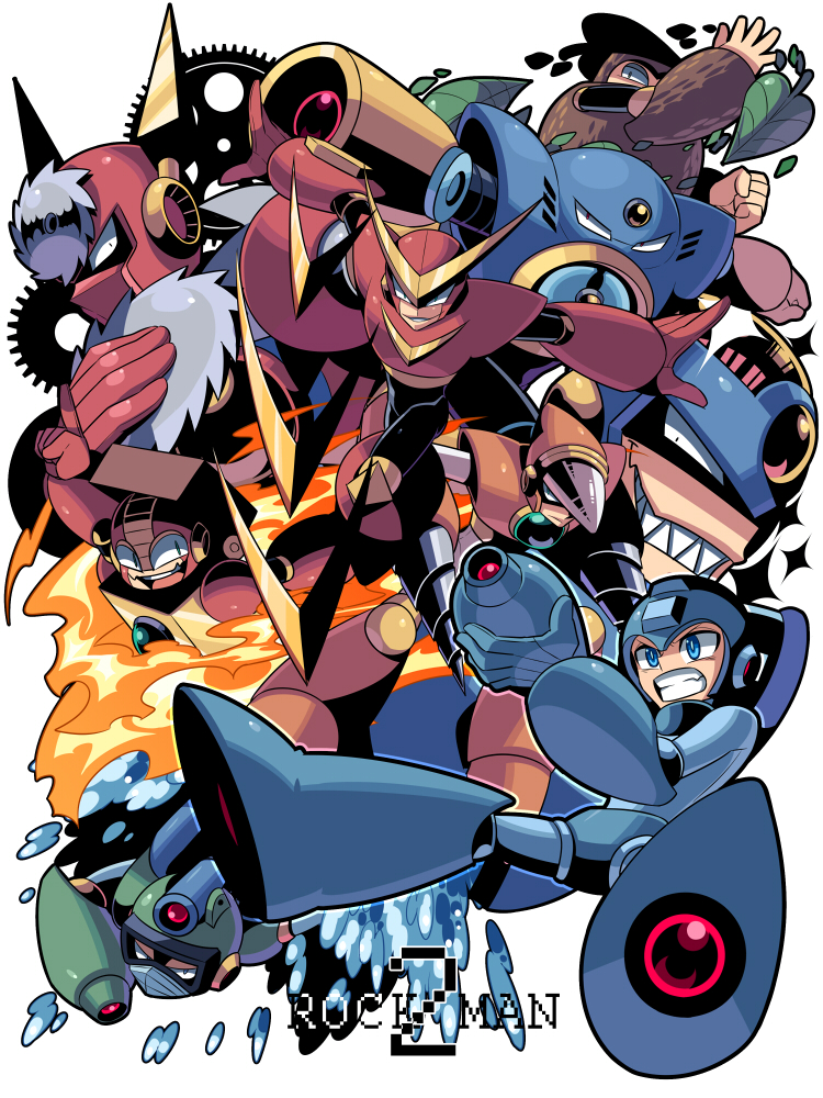 mega man, quick man, metal man, air man, flash man, and 4 more (mega man and 1 more) drawn by tsubasuke
