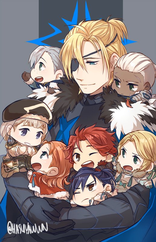 dimitri alexandre blaiddyd, ingrid brandl galatea, sylvain jose gautier, mercedes von martritz, felix hugo fraldarius, and 3 more (fire emblem and 1 more) drawn by jen_(hasuyawwn)