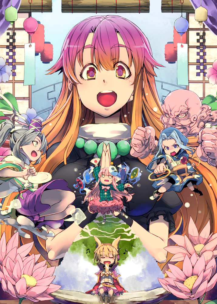 hijiri byakuren, toyosatomimi no miko, mononobe no futo, hata no kokoro, kumoi ichirin, and 1 more (touhou) drawn by hidori_(hibi_toridori)