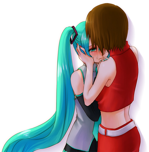 hatsune miku and meiko (vocaloid) drawn by murasaki_(ekyu)