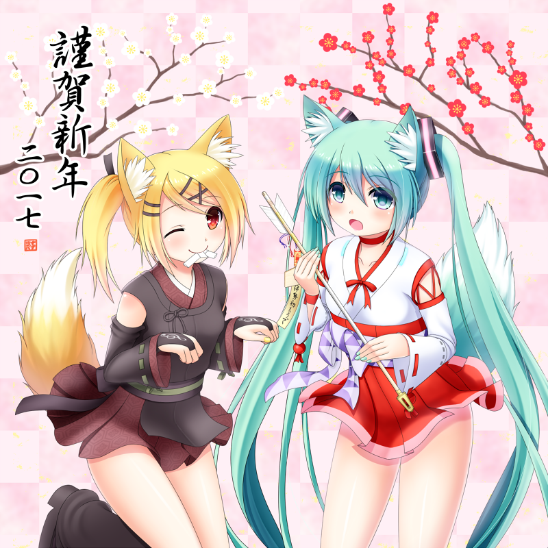 hatsune miku and kagamine rin (vocaloid and 1 more) drawn by nanatsuba