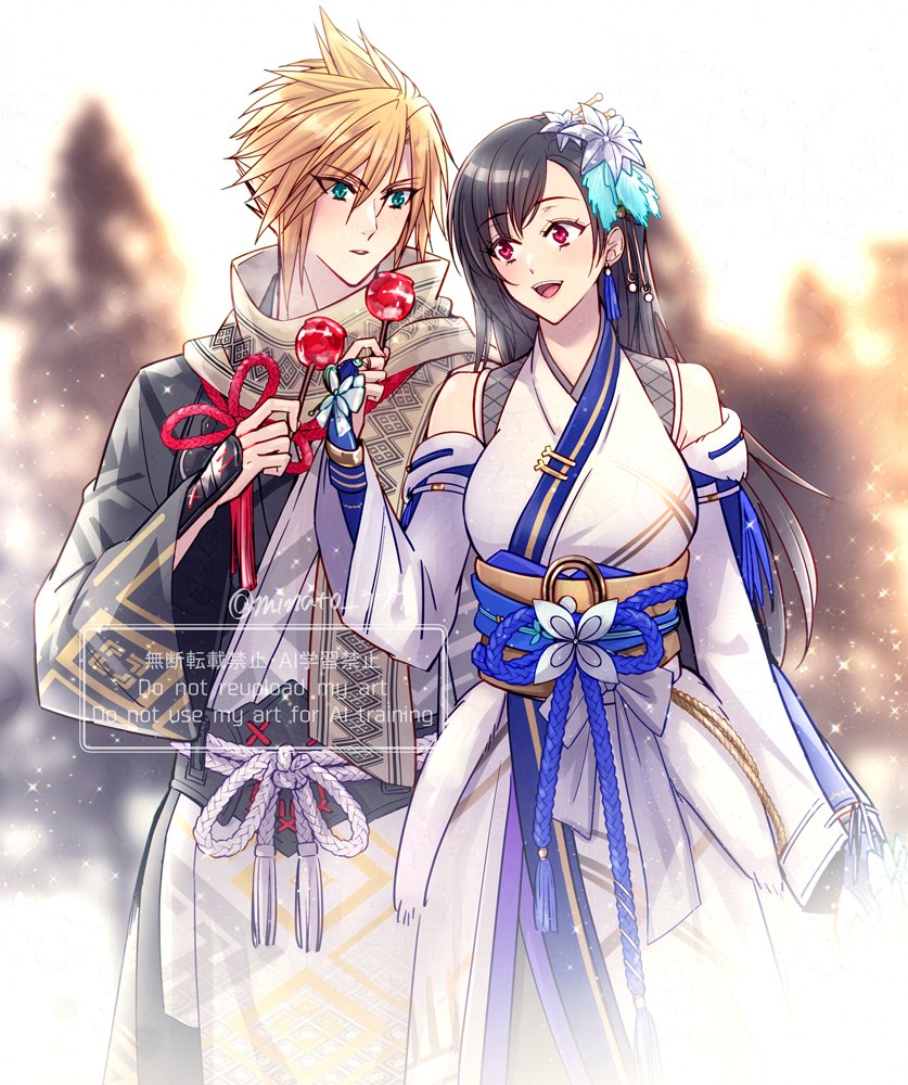 tifa lockhart and cloud strife (final fantasy and 2 more) drawn by minato_(ct_777)