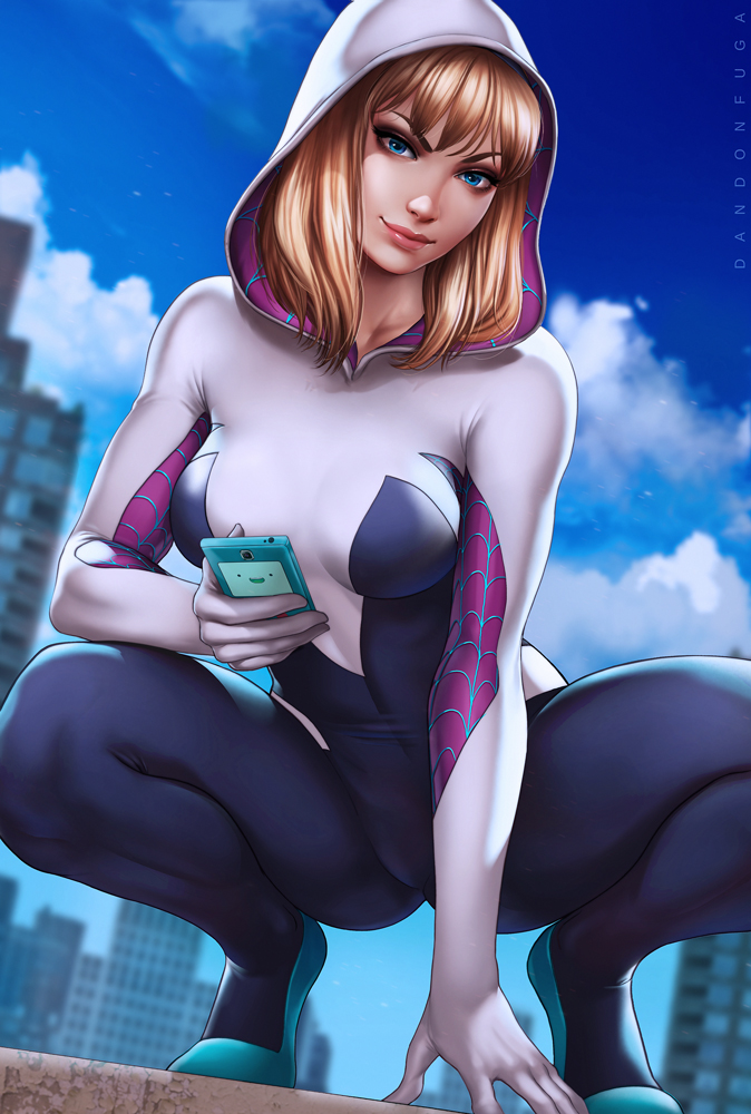 spider-gwen, gwen stacy, and bmo (marvel and 1 more) drawn by dandon_fuga