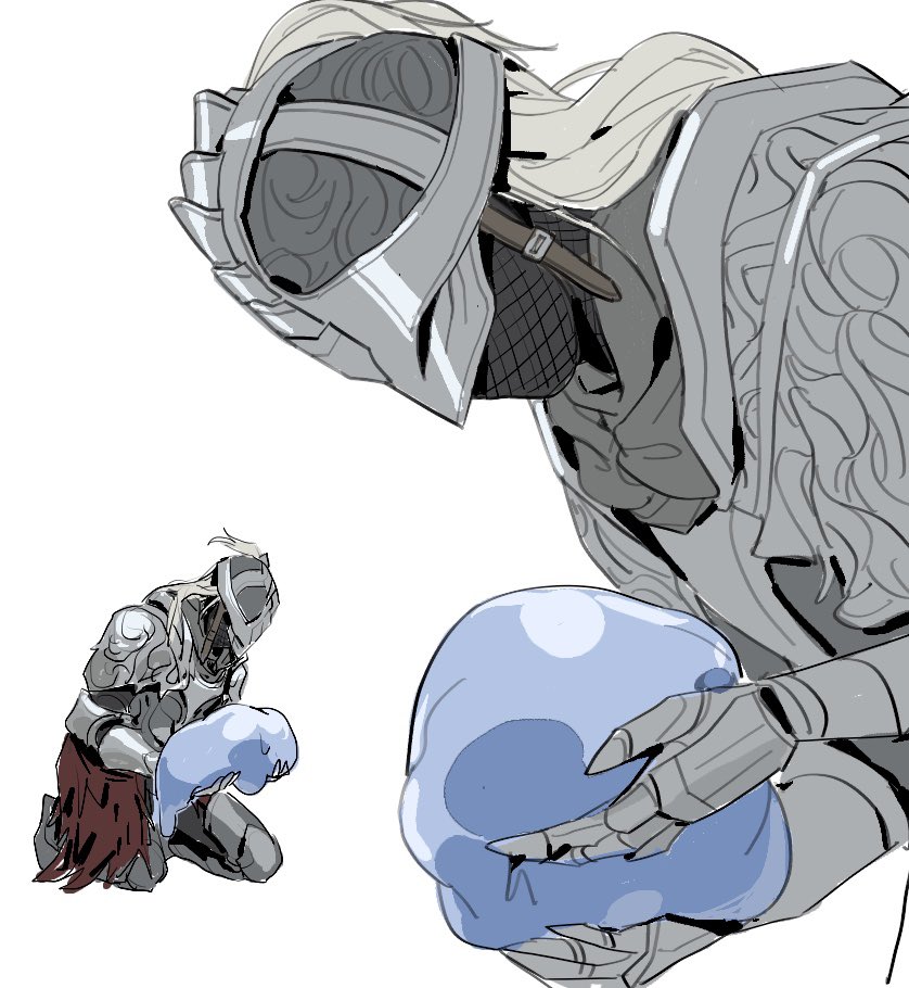 tarnished, bloody wolf, and mimic tear (elden ring) drawn by tworain_w