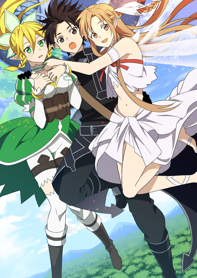 asuna, kirito, leafa, and titania (sword art online) drawn by fujimura_(marina)