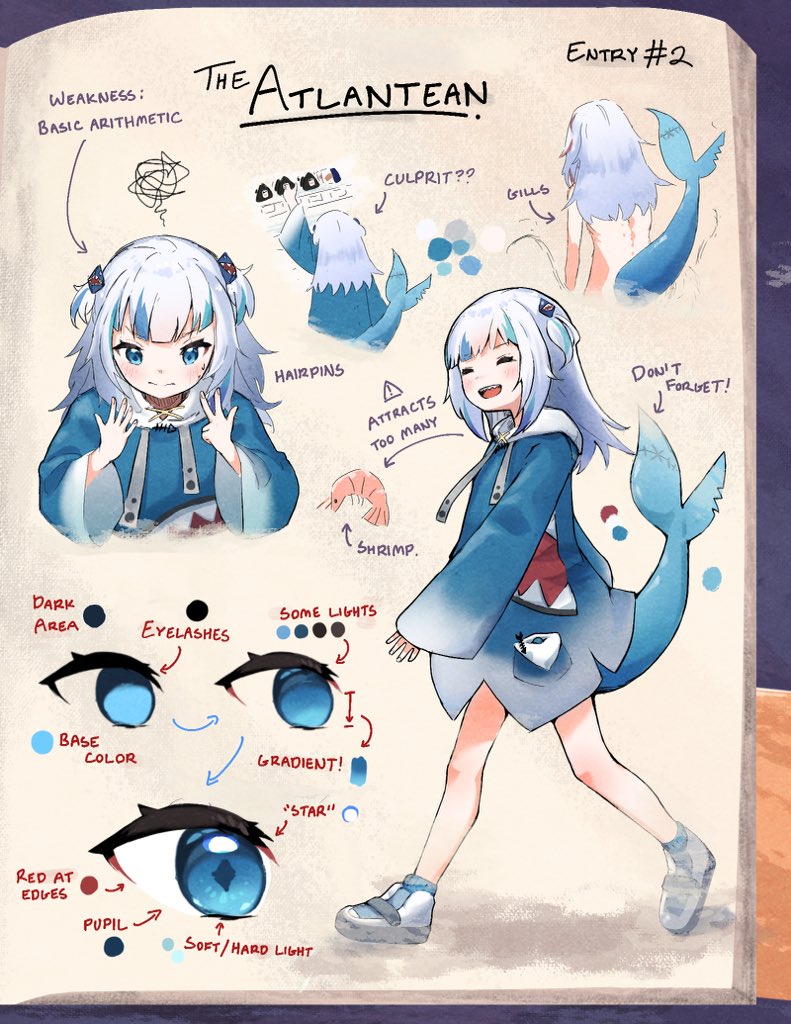 gawr gura (hololive and 1 more) drawn by taiyo_sketches