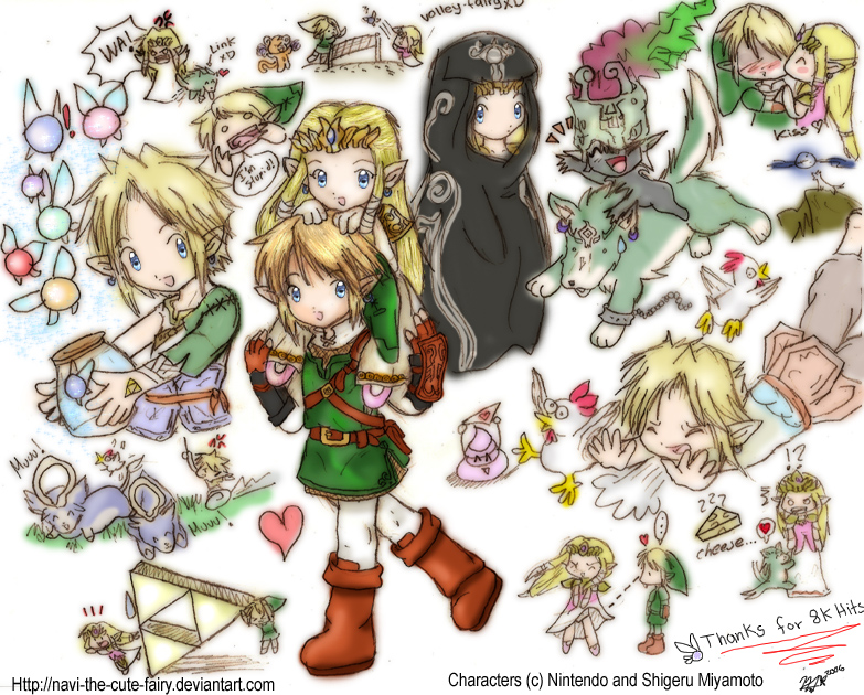 link, princess zelda, midna, navi, wolf link, and 2 more (the legend of zelda and 1 more) drawn by navi-the-cute-fairy