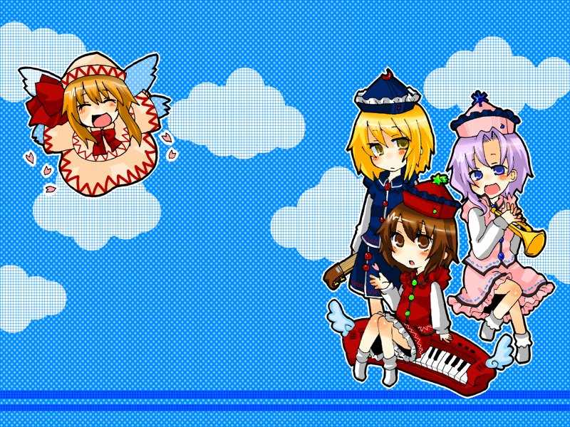 lily white, lunasa prismriver, lyrica prismriver, and merlin prismriver (touhou) drawn by takamura