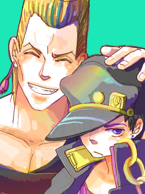 kujo jotaro and jean pierre polnareff (jojo no kimyou na bouken and 1 more) drawn by yaruse