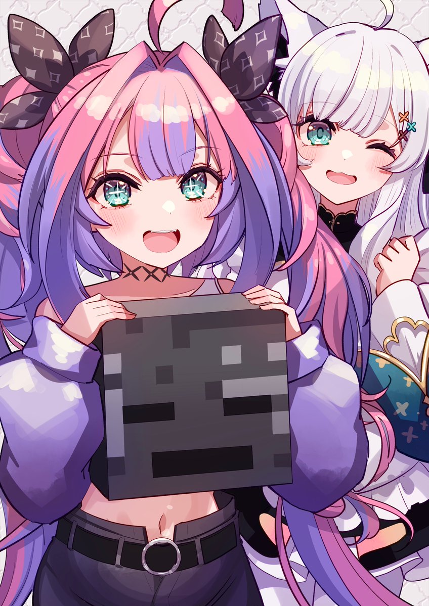 shirakami fubuki, kikirara vivi, and wither skeleton (hololive and 2 more) drawn by nanado_shion