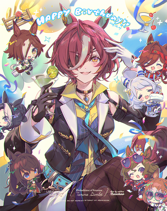 vodka, fine motion, hishi miracle, mejiro ramonu, tanino gimlet, and 3 more (umamusume) drawn by welchino