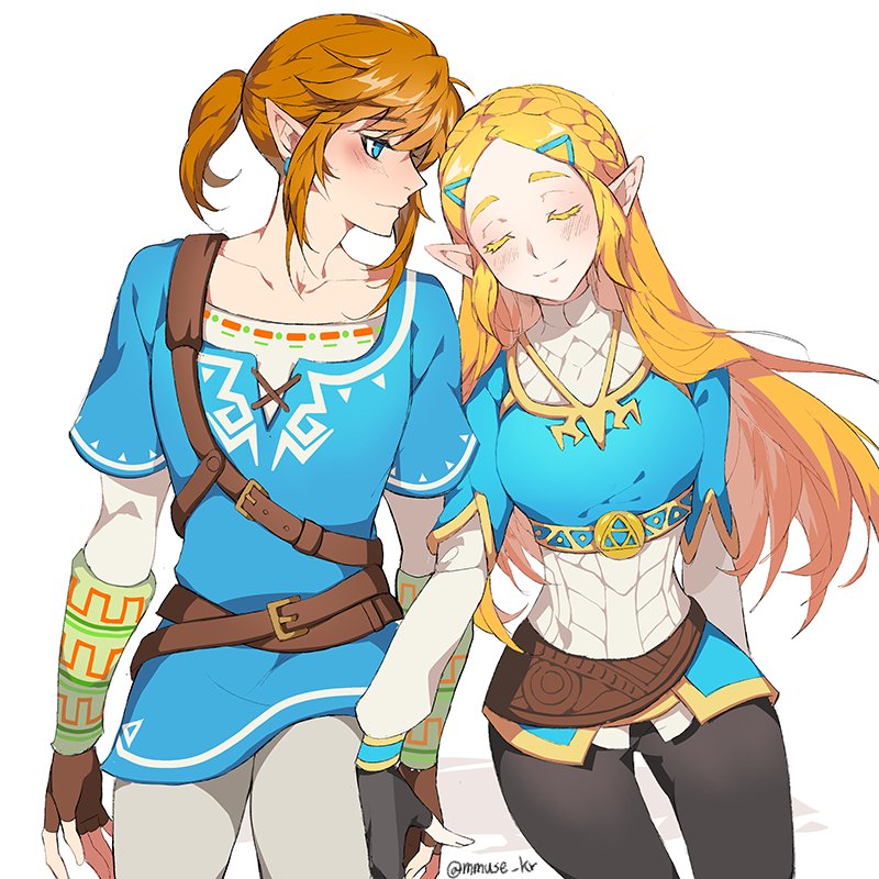 link and princess zelda (the legend of zelda and 1 more) drawn by muse_(rainforest)