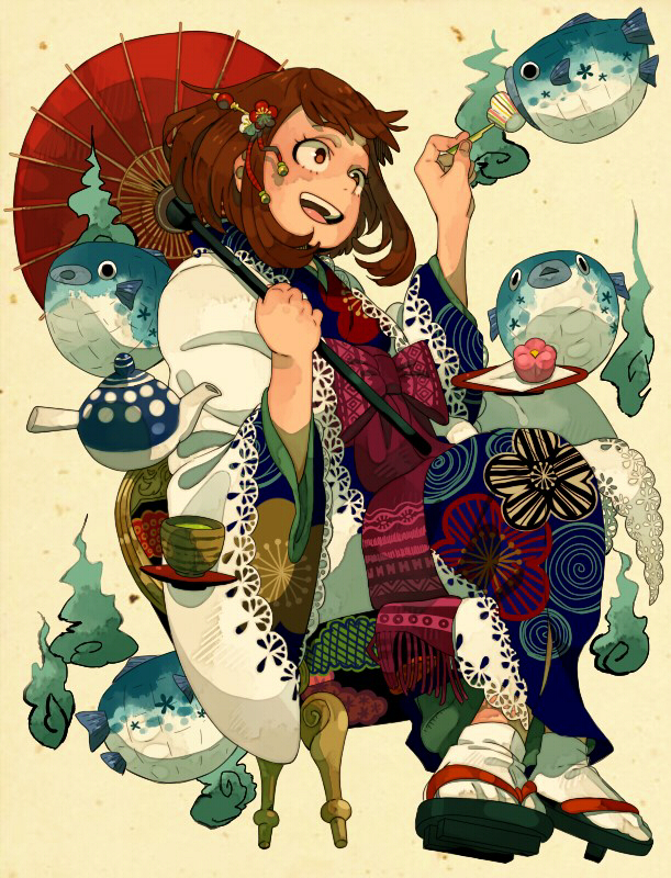 uraraka ochaco (boku no hero academia) drawn by nekodou_(yukatin1000)