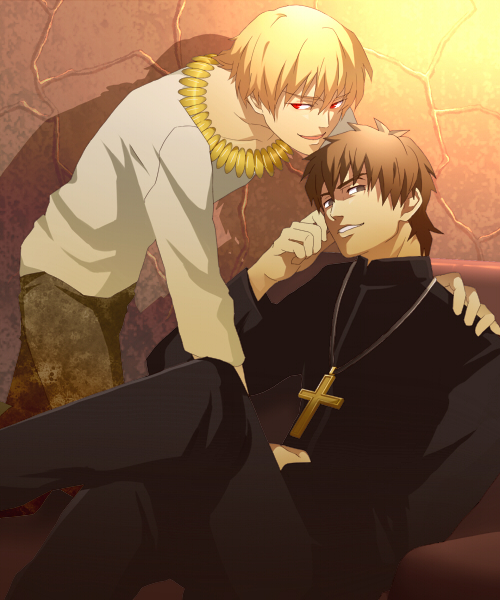 kotomine kirei and gilgamesh (fate and 1 more) drawn by natsuko_(bluecandy)