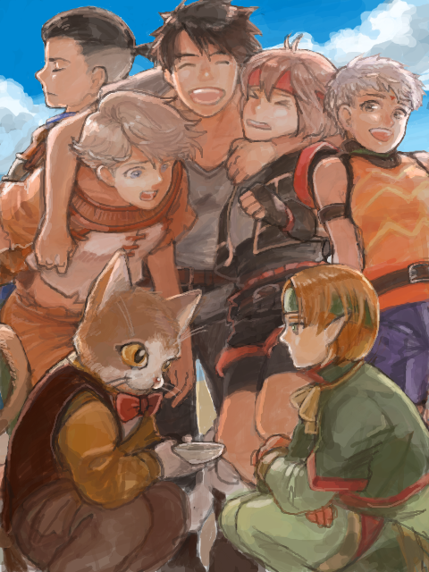 lazlo, paula, jewel, snowe vingerhut, keneth, and 2 more (gensou suikoden and 1 more) drawn by maru-pan
