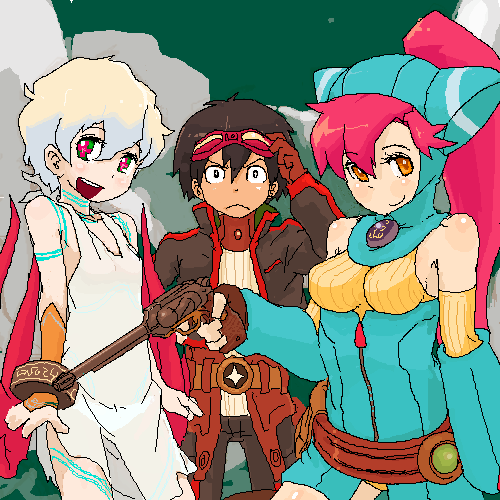 yoko littner, nia teppelin, simon, nina, lin, and 1 more (tengen toppa gurren lagann and 2 more) drawn by yuuna_(alexi)