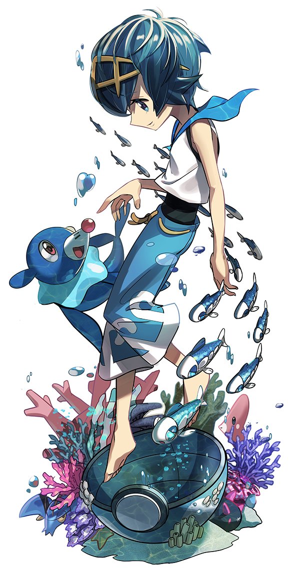 lana, popplio, luvdisc, pyukumuku, wishiwashi, and 2 more (pokemon and 1 more) drawn by bum_hico