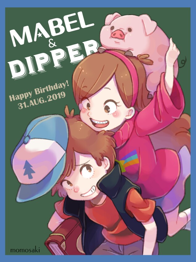 mabel pines, dipper pines, and waddles (gravity falls) drawn by momosaki_hiromu