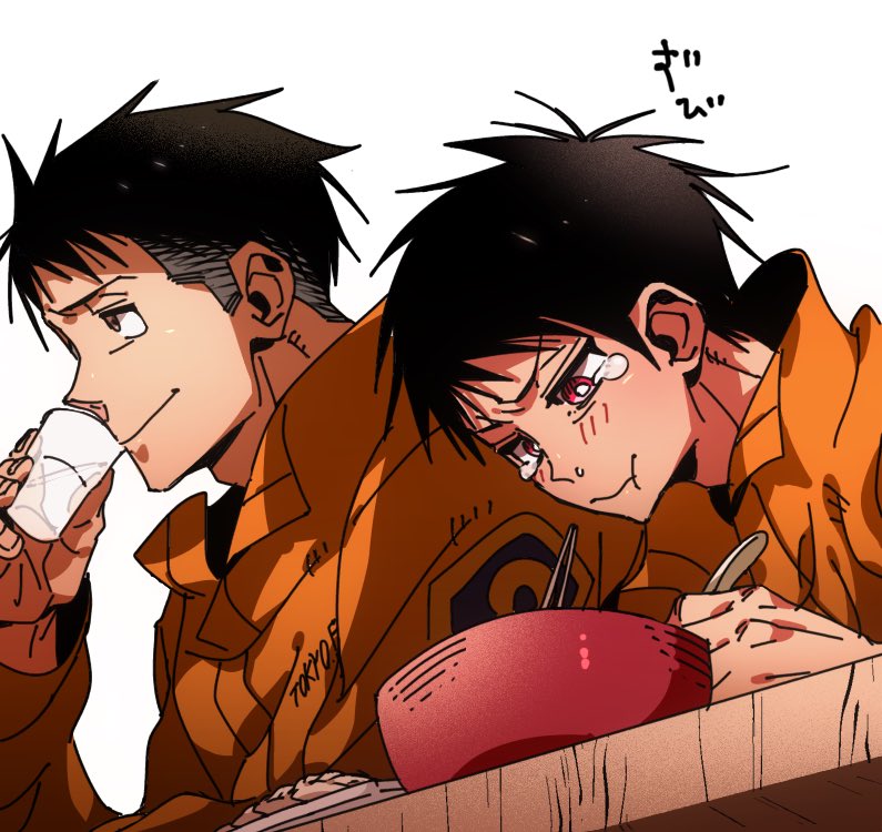 akitaru oubi and shinra kusakabe (en'en no shouboutai) drawn by qbei_c