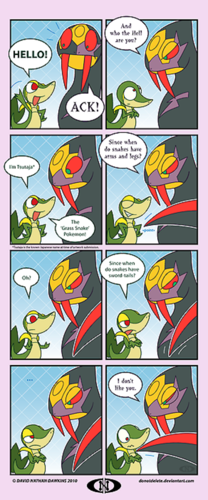 snivy and seviper (pokemon) drawn by david_nathan_dawkins