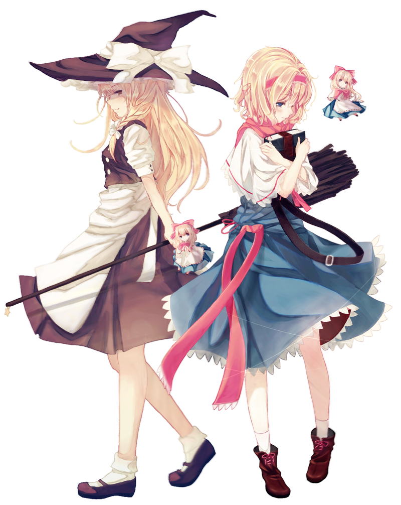 kirisame marisa, alice margatroid, and shanghai doll (touhou) drawn by bou_shaku