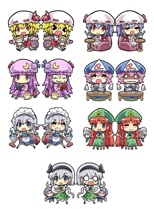 remilia scarlet, flandre scarlet, izayoi sakuya, konpaku youmu, patchouli knowledge, and 2 more (touhou) drawn by colonel_aki