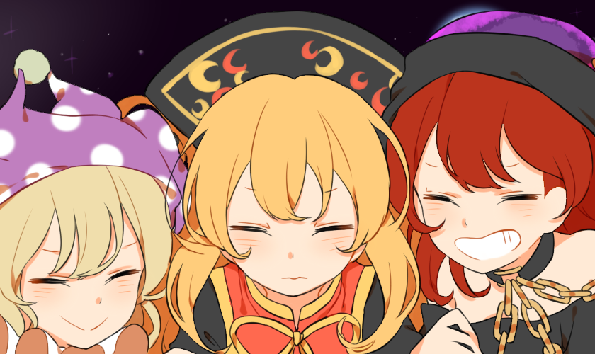 clownpiece, junko, and hecatia lapislazuli (touhou) drawn by misha_(hoongju)
