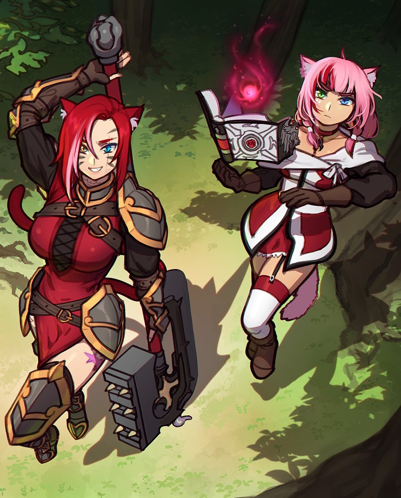 warrior of light, tayelle ebonclaw, and sabrith ebonclaw (final fantasy and 1 more) drawn by sunna_(nilsunna)