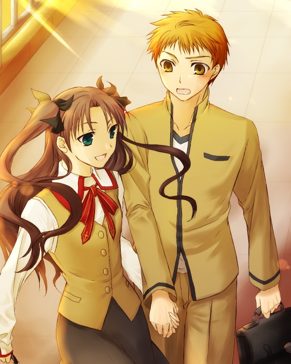 tohsaka rin and emiya shirou (fate and 1 more) drawn by akiha_(ominaeshi)