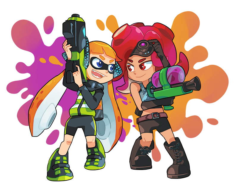 inkling player character, inkling girl, octoling player character, agent 3, and takozonesu (splatoon and 1 more) drawn by gomipomi