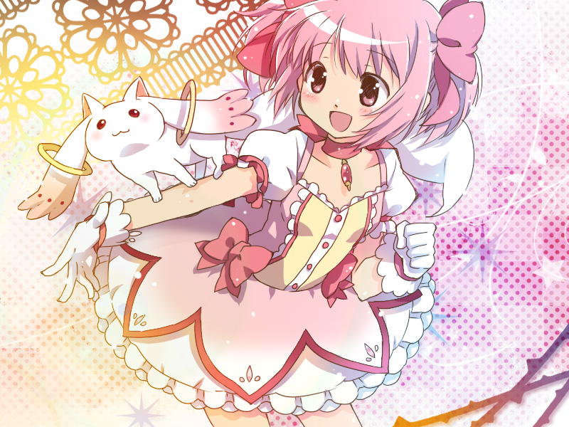 kaname madoka and kyubey (mahou shoujo madoka magica) drawn by chigo