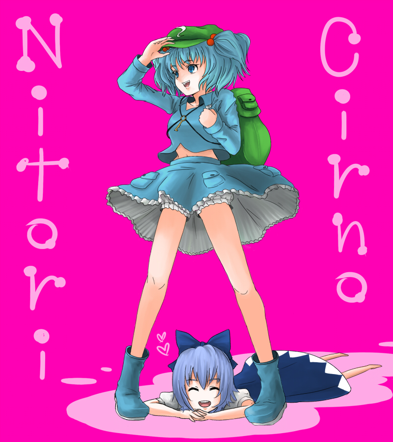 cirno and kawashiro nitori (touhou) drawn by fakkuma