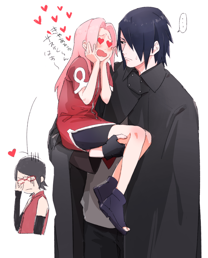 haruno sakura, uchiha sasuke, and uchiha sarada (naruto) drawn by shigegigi