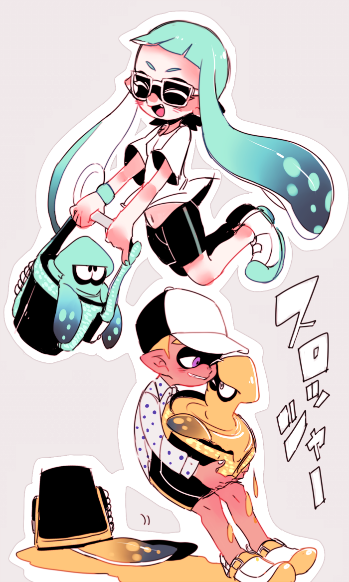 inkling player character, inkling girl, and inkling boy (splatoon and 1 more) drawn by jikuno