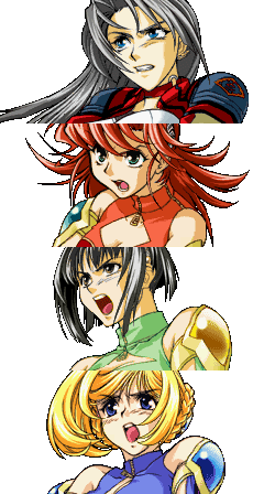 katia grineal, melua melna meia, festenia muse, and calvina coulange (super robot wars and 1 more)