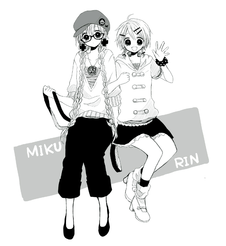 hatsune miku and kagamine rin (vocaloid) drawn by anzu_(o6v6o)