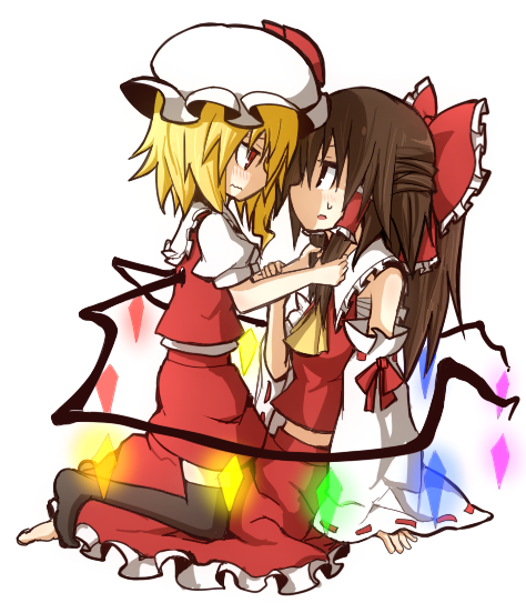 hakurei reimu and flandre scarlet (touhou) drawn by asyura_kumo