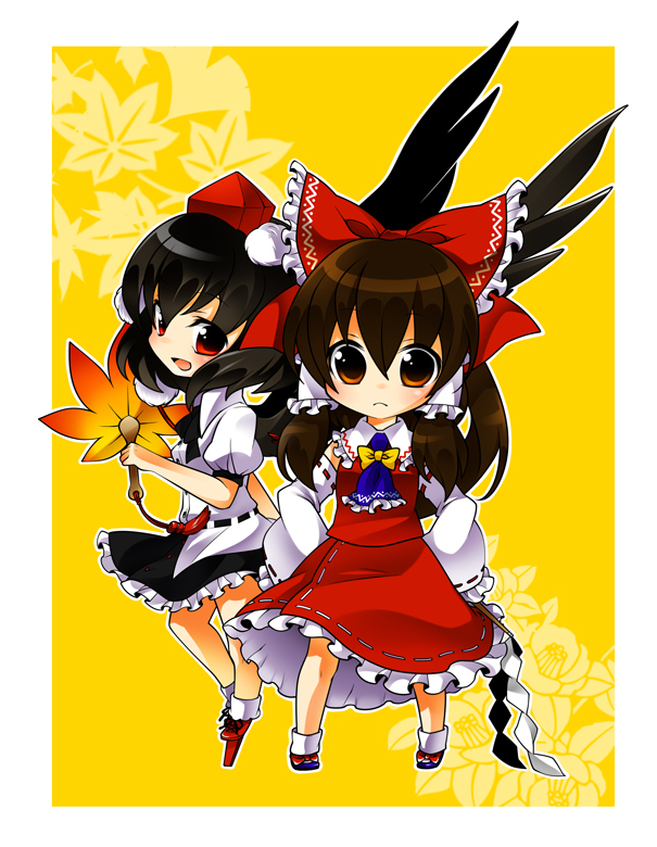 hakurei reimu and shameimaru aya (touhou) drawn by munyumunyu