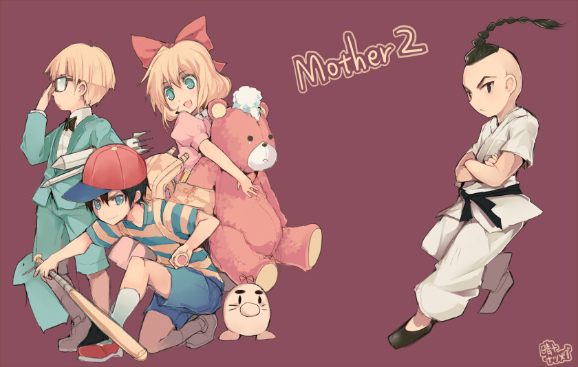 ness, paula, doseisan, jeff andonuts, and poo (mother and 1 more) drawn by seiju_natsumegu