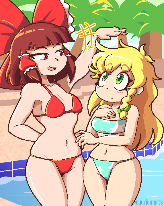hakurei reimu and kirisame marisa (touhou) drawn by quarium