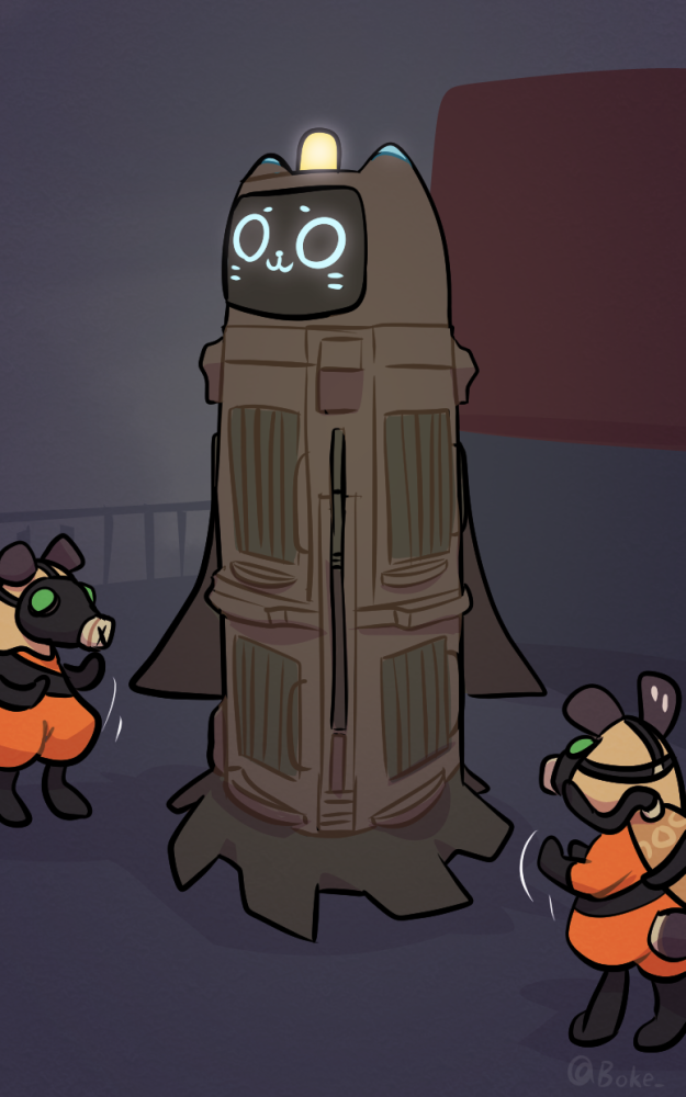 worker, bellabot, and kerfus (lethal company and 1 more) drawn by boke-chan