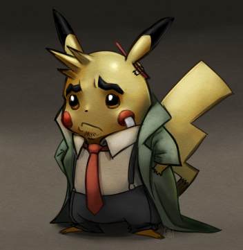 pikachu and dick gumshoe (pokemon and 1 more) drawn by fancyrook