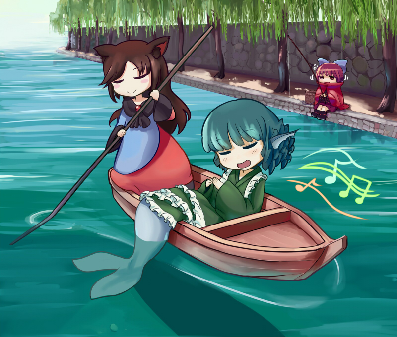 imaizumi kagerou, sekibanki, and wakasagihime (touhou) drawn by street_dog