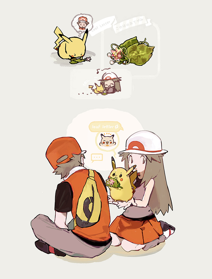 pikachu, red, and leaf (pokemon and 1 more) drawn by lillin