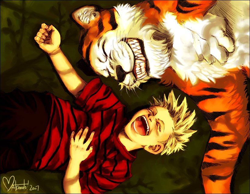 hobbes and calvin (calvin & hobbes) drawn by nina_matsumoto
