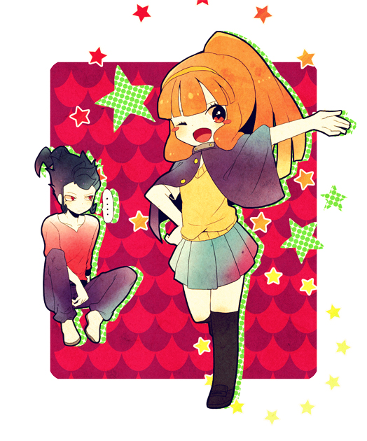 tsurugi kyousuke and nanobana kinako (inazuma eleven and 2 more) drawn by karan_koron