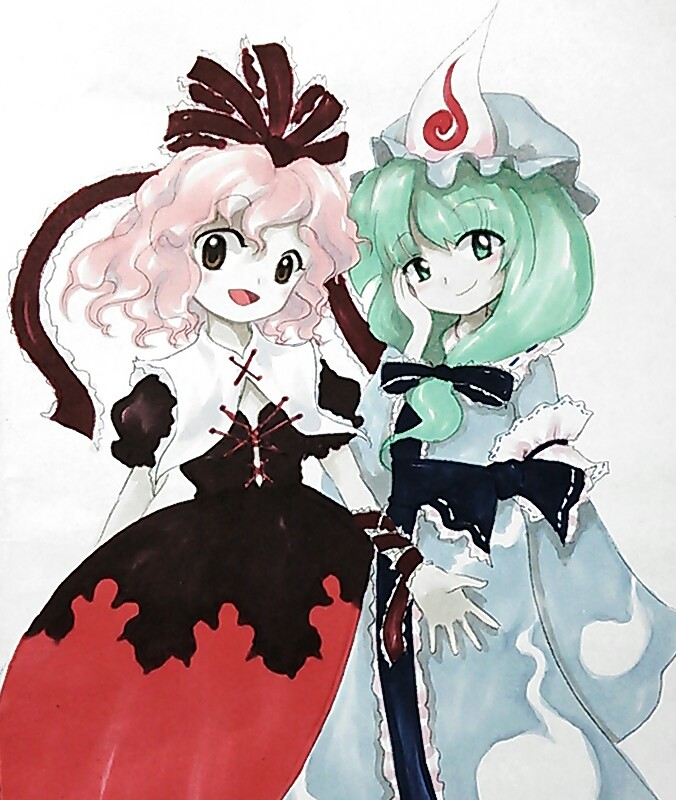 saigyouji yuyuko and kagiyama hina (touhou) drawn by shu_(loveeater)